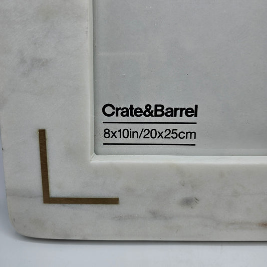 Crate and Barrel 8x10 White Marble Desk Standing Picture Frame with Brass Inlay Corners